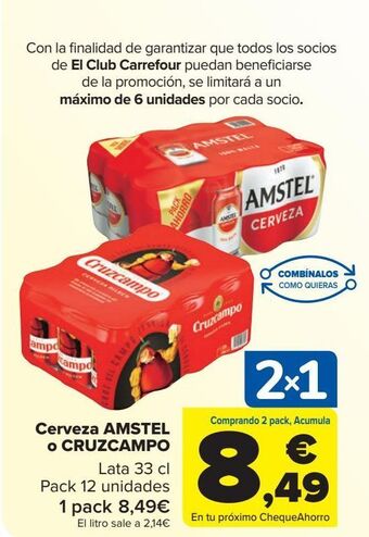 Carrefour Cerveza amstel o cruzcampo oferta