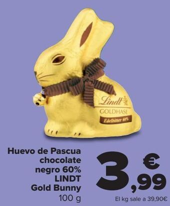 Carrefour Huevo de pascua chocolate negro 60% lindt gold bunny oferta