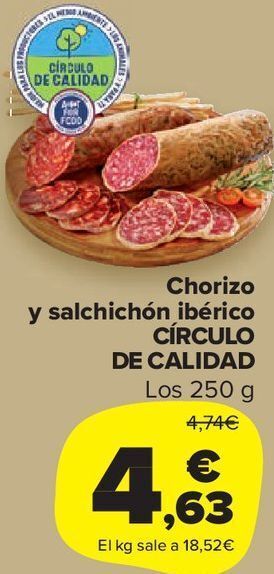 Carrefour Market Chorizo y salchichón ibérico círculo de calidad oferta