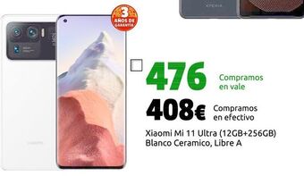 CeX Xiaomi mi 11 ultra (12gb+256gb) blanco ceramico, libre a oferta