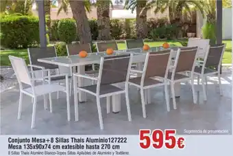 FROIZ Conjunto Mesa+8 Sillas Thais Aluminio127222 Mesa 135x90x74 cm Extesible Hasta 270 cm oferta