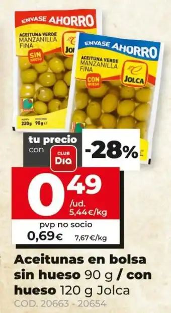 Dia Aceitunas en bolsa sin hueso 90g/con hueso 120g Jolca oferta
