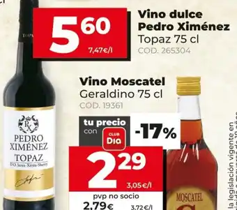 Dia Pedro Ximénez Vino Dulce Topaz 75cl oferta