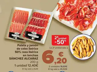 Carrefour 2a unidad -50% paleta y jamón de cebo ibérico 50% raza ibérica en lonchas sánchez alcaraz oferta