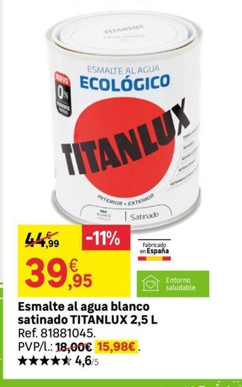Leroy Merlin Esmalte al agua blanco satinado Titanlux 2,5L oferta
