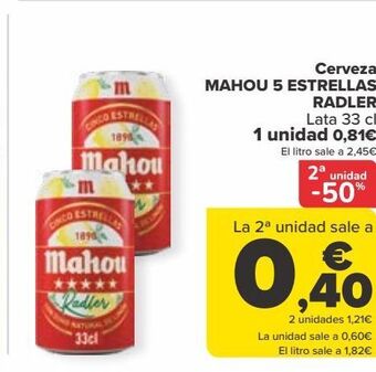 Carrefour Cerveza mahou 5 estrellas radler oferta