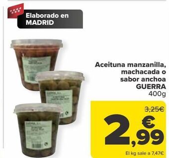 Carrefour Aceituna manzanilla, machacada o sabor anchoa guerra oferta