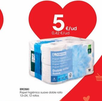 Eroski Eroski papel higiénico suave doble rollo 12=24 12 rollos oferta