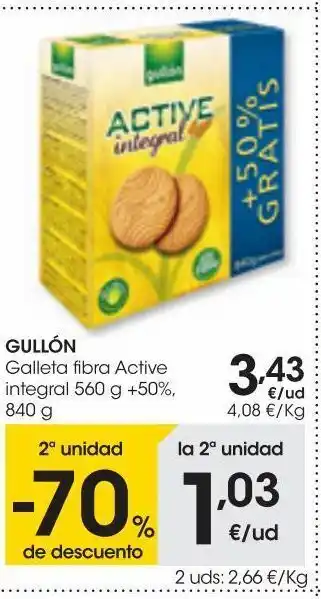 Eroski Gullon galleta fibra active integral 560+50% 840 g oferta