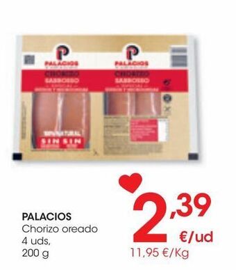 Eroski Palacios chorizo oreado 4 uds 200 g oferta