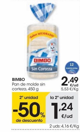 Eroski Bimbo pan de molde sin corteza 450 g oferta