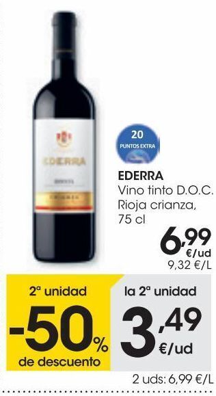 Eroski Ederra vino tinto d.o.c. rioja crianza 0,75 l oferta