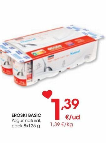 Eroski Eroski basic yogur natural pack 8x125 g oferta