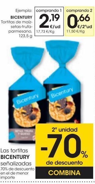 Eroski Bicentury tortitas de maíz-setas-trufa-parmesano 123,5 g oferta