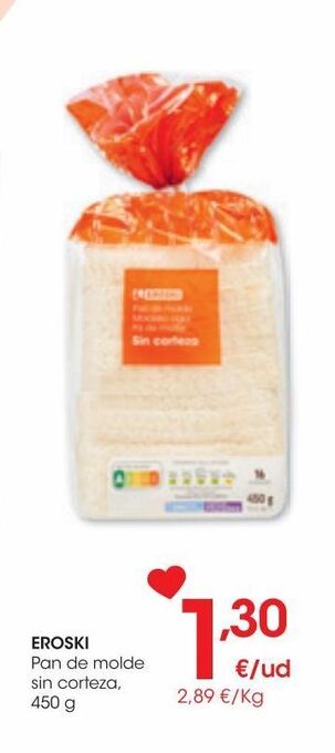Eroski Eroski pan de molde sin corteza 450 g oferta