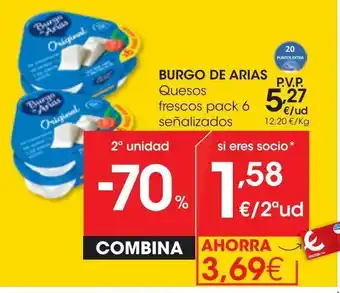 Eroski Burgo de arias queso fresco natural pack 6x72 g oferta