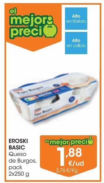 Eroski Eroski basic queso de burgos pack 2x250 g oferta
