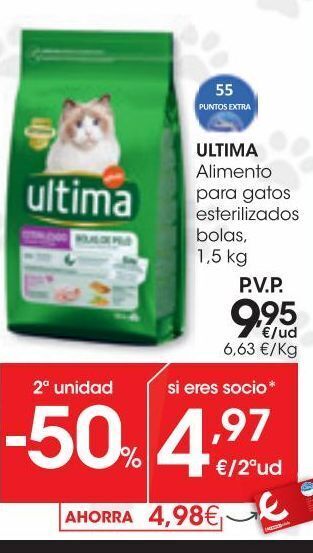 Eroski Ultima alimento para gatos esterilizados bolas 1,5 kg oferta