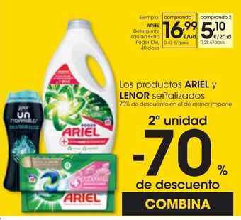 Eroski Ariel detergente liquido extra poder oxi 40do oferta