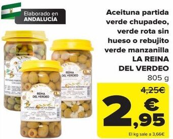 Carrefour Aceituna partida verde chupadeo, verde rota sin hueso o rebujito verde manzanilla la reina del verdeo oferta