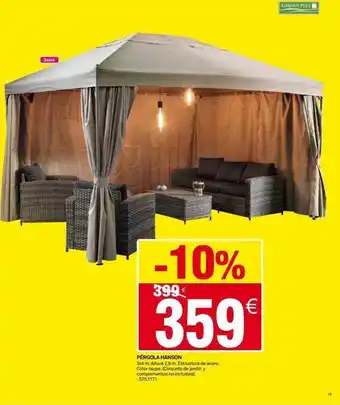 Bricoking 3x4m -10% 399€ 359€ pérgola hanson 3x4 m. altura 2,9 m. estructura de acero. color taupe. (conjunto de jardin y complemen oferta