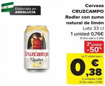 Carrefour Cerveza cruzcampo radler con zumo natural de limón oferta