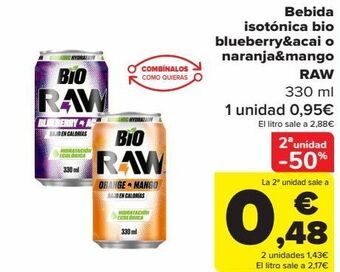 Carrefour Bebida isotónica bio blueberry&acai o naranja&mango raw oferta
