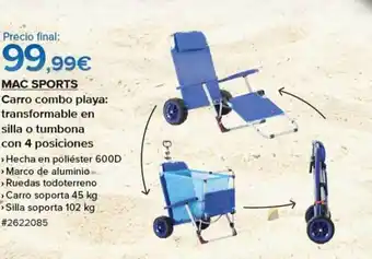 Costco Mac sports carro combo playa : transformable en silla o tumbona con 4 posiciones oferta