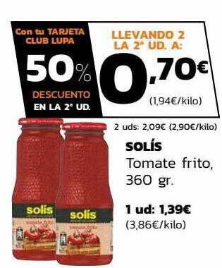 Supermercados Lupa Solís tomate frito oferta