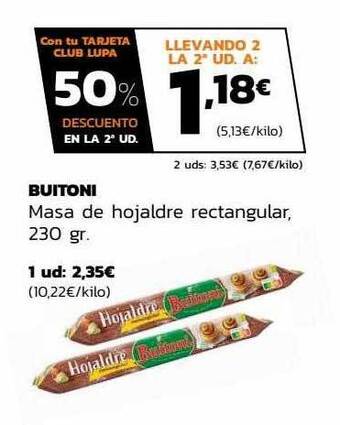 Supermercados Lupa Buitoni masa de hojaldre rectangular oferta