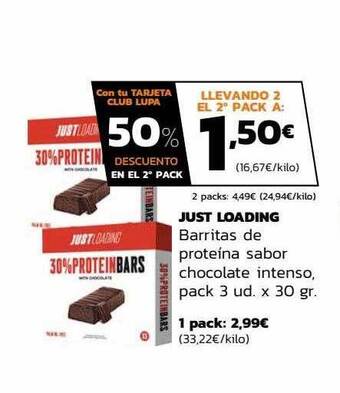 Supermercados Lupa Just loading barritas de proteína sabor chocolate intenso oferta