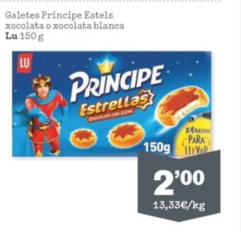 Sorli Galetes Principe Estels Xocolata o Xocolata Blanca Lu 150 g oferta