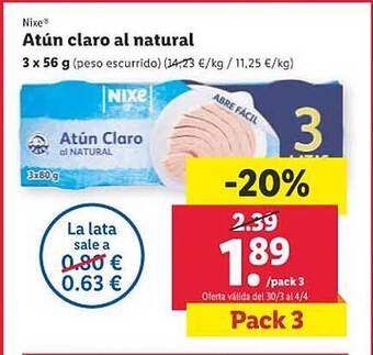 Lidl Nixe atún claro al natural oferta