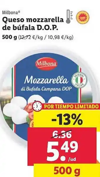 Lidl Milbona queso mozzarella de búfala d.o.p. oferta
