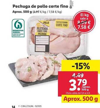 Lidl Pechuga de pollo corte fino oferta