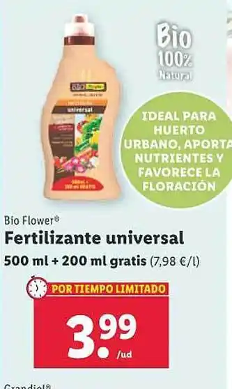 Lidl Bio flower fertilizante universal oferta