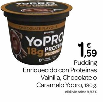 Supermercados El Jamón Pudding Enriquecido Con Proteinas Vainilla, Chocolate o Caramelo Yopro oferta