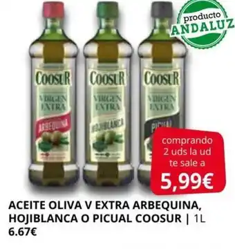 Supermercados MAS Aceite Oliva V Extra Arbequina Hojiblanca O PIcual Coosur oferta