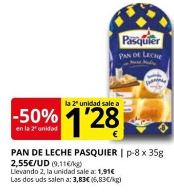 Supermercados MAS pan De Leche Pasquier oferta
