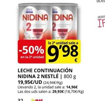Supermercados MAS Leche Continuación Nidina 2 Nestlé oferta