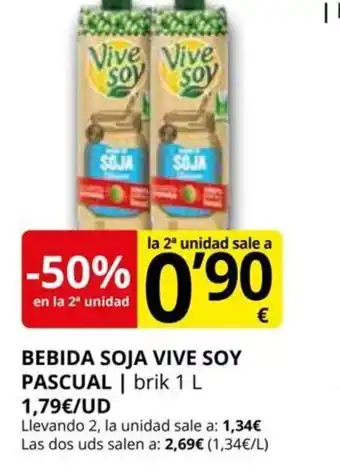 Supermercados MAS Bebida Soja Vive Soy Pascual oferta