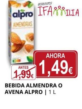 Supermercados MAS Bebida Almendra o Avena Alpro 1L oferta