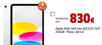 CeX Apple ipad 10th gen (a2757) 10.9 256gb - plata, libre a oferta