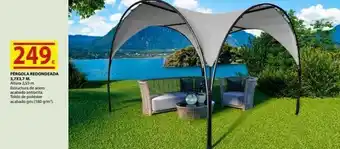 249€ pergola redondeada 3,7x3,7 m. altura 2,55 m. estructura de acero acabado antracita toldo de poliéster acabado gris (