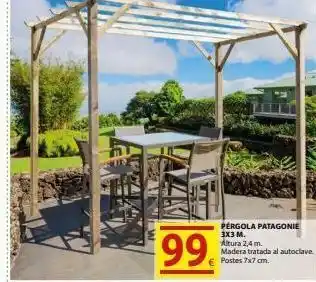 Tú Brico-Marian 99€ pergola patagonie 3x3 m. altura 2,4 m. madera tratada al autoclave. postes 7x7 cm. oferta
