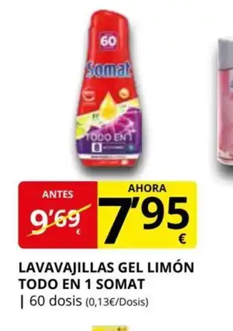 Supermercados MAS Lavavajillas Gel Limon Todo en 1 Somat oferta