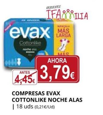 Supermercados MAS Compresas Evax Cottonlike Noche Alas oferta