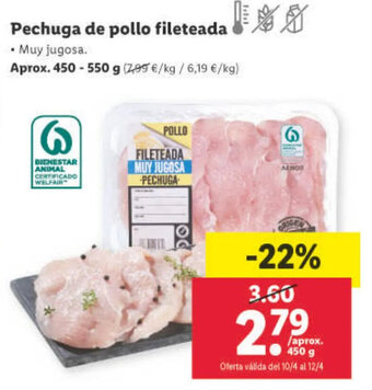 Lidl Pechuga de Pollo Fileteada oferta