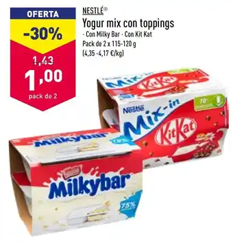 ALDI Nestlé Yogur mix con toppings Con Milky Bar - Con Kit Kat Pack de 2 x 115-120 g oferta