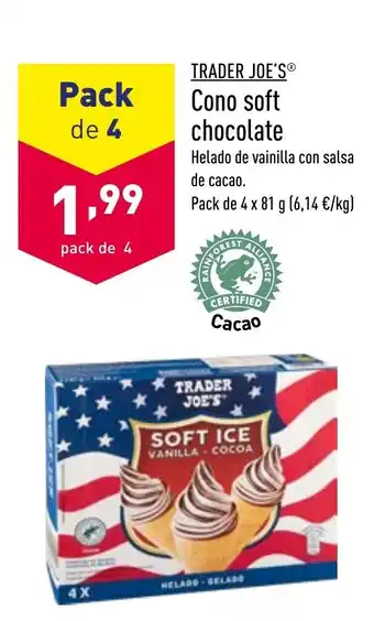 ALDI Trader Joe's Cono soft chocolate Pack de 4 x 81g oferta